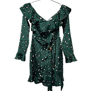 NEVER FULLY DRESSED Georgia Boho Off-shoulder Leopard Dress • Small • green‎